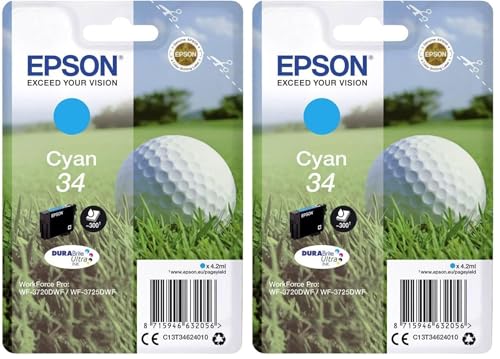 Cartouche cyan WF3720DWF Epson C13T34624010 compatible Dash Replenishment Lot de 2
