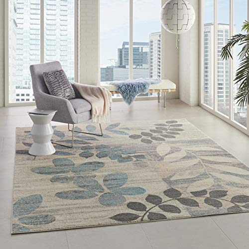 Nourison Tranquil Floral Ivory/Light Blue 8' X 10' Area -Rug, Easy -Cleaning, Non Shedding, Bed Room, Living Room, Dining Room, Kitchen (8X10) #TOP5