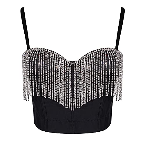 Erinaco Women's Rhinestone Diamond Tank Top Color Beaded Sling Tube Top Bustier Vest Crop Top Sexy Corset Bra Summer