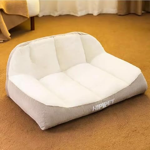 HIPIPET Plush Cat Bed, Soft Cushion Design, Peach Color, Cozy Sleeping Spot for Cats (Grey, Medium) Cover