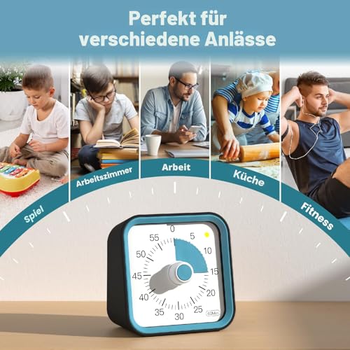 InfPokid Visueller Timer Kinder mit Pausenfunktion, 60 Minuten Countdown Timer für Kinder Schreibtischstudie, Bürotisch und Meetings, Kochen in der Küche, Leises Zeitmanagement für ADHS (Schwarz) 6