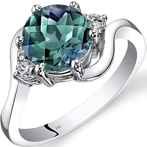 Peora Created Alexandrite And Genuine Diamond Ring For Women 14K White Gold, Bypass Solitaire Design, 2.25 Carats Round Shape 8Mm, Size 7 #TOP11