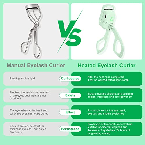 𝟐𝟎𝟐𝟑 𝐍𝐞𝐰 𝐔𝐩𝐠𝐫𝐚𝐝𝐞 Heated Eyelash Curlers-Eyelash Curler 24 Hour Long-Lasting Natural Curl Usb Rechargeable With 2 Heating Modes With Sensing Heated Silicone Pad (Green) #TOP2
