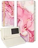 Slohif Checkbook Cover for Personal Duplicate Checks - Leather Check Book Wallet Holder for Women Pink Marble Print Top Side Tear