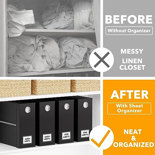 Image of SpaceAid 4 Pack Bed Sheet Organizers and Storage, Foldable Sheet Organizer for Linen Closet, Sheets Set Folder Keeper with Window XL (Queen & King Size) Organizing Bedding Container, Black