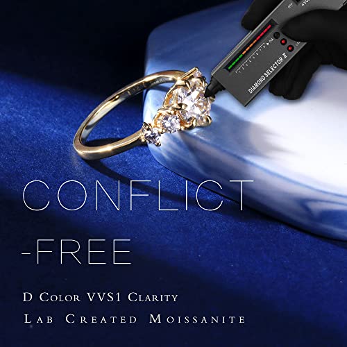 Moosea Round 5 Stone Moissanite Anniversary Rings For Women, 1.2Ct D Color Vvs1 Clarity Lab Created Diamond Ring 14K Yellow Gold Vermeil Moissanite Engagement Rings For Women Promise Rings #TOP2