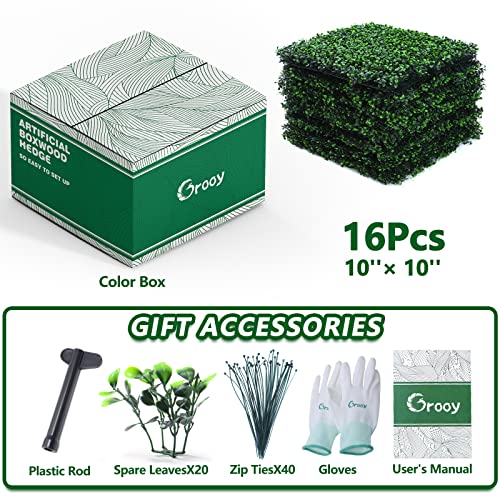Grooy 16Pcs Boxwood Panels, 10"X10" Grass Wall, Plant Wall, Grass Backdrop Wall, Privacy Screen, Sun Protected Green Wall Decor Outdoor, Indoor, Garden, Backyard And Décor #TOP5