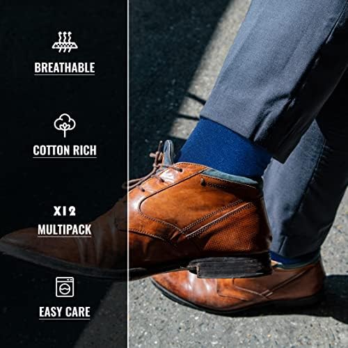 Mens Seamless Toe Coloured 12 Pair Smart Breathable Plain Cotton Socks Men Suitable for Work and Casual Wear Soft 6-11