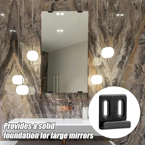 Image of 8pcs Frameless Mirror Holder, Heavy Duty Mirror Hangers Clips Metal Mirror Holder Kit Metal Mirror Clips with Screws Rubber Pads for Wall Mounting Frameless Mirror(Double Hole Black)