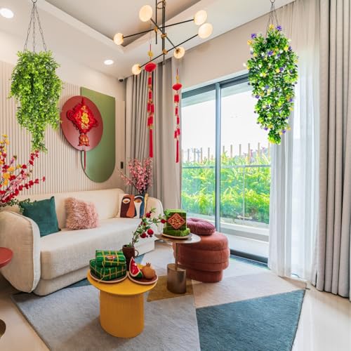 Image of Tdas Artificial Hanging Plants Leaves Eucalyptus Ivy Garlands Plant Greenery Vine Creeper Home Decor Door Wall Balcony Decoration Party Festival - 1 Pcs (Multicolor1)