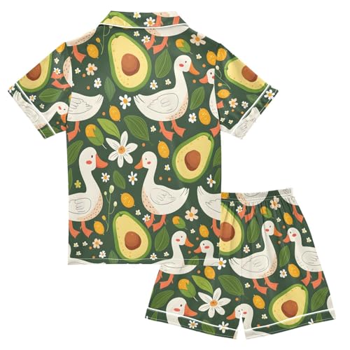ALAZA Duck Daisy Flower Avocado Pajamas Satin Pajama Set Short Sleeve Button Down Sleepwear2