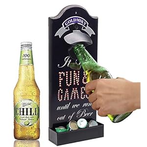 Goldmiky Wandgemonteerde flesopener met dopvanger, Home Bar Accessoires, Biercadeaus voor mannen man Vader, Vintage houten bierflesopener voor bar keukenthuis dek Patio (stijl A)