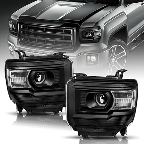 Bingbingmotor BRYGHT Fits for 2014 2015 2016 2017 2018 GMC Sierra 1500 Base/Denali/SLE/SLT 15-19 2500 3500 HD Headlight Assembly [NON LED DRL TYPE] Projector OE Style Replacement Black Housing Cover