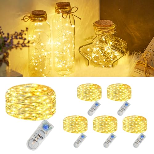 6 Stück Micro Led Lichterkette mit CR2032 Batterie, IP44 Wasserdichte...