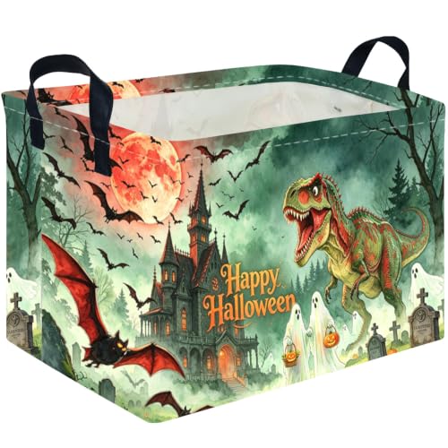 Image of Halloween Dinosaur Ghost thriller basket,Empty Halloween basket,Horror and thriller decor,Trick or Treat Box for Boys and Girls,Halloweens Party Baskets(Castle Ghost)