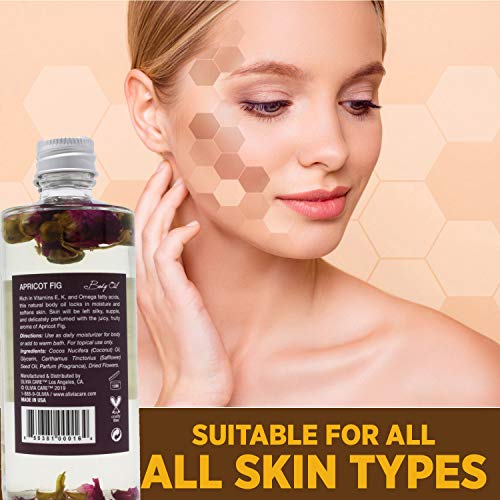 Apricot Fig Body Oil By Olivia Care - Vegan & Natural | Hydrating & Moisturizing - Infused with VITAMIN E, K & Omega Fatty Acids - Refreshing Fragrance - Reduce Dry Skin, Anti-Aging Properties - 4 OZ
