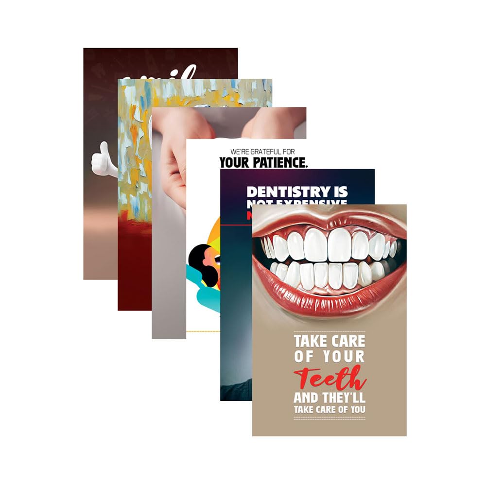 Dental Clinic Wall Decor, Dentist Reception Area Art Piece, Dental Clinic Wall Poster, Dental Care Teeth For Hospital, Pack Of 06 (Vinyl (Self-Adhesive), 11 x 45 Centimeters