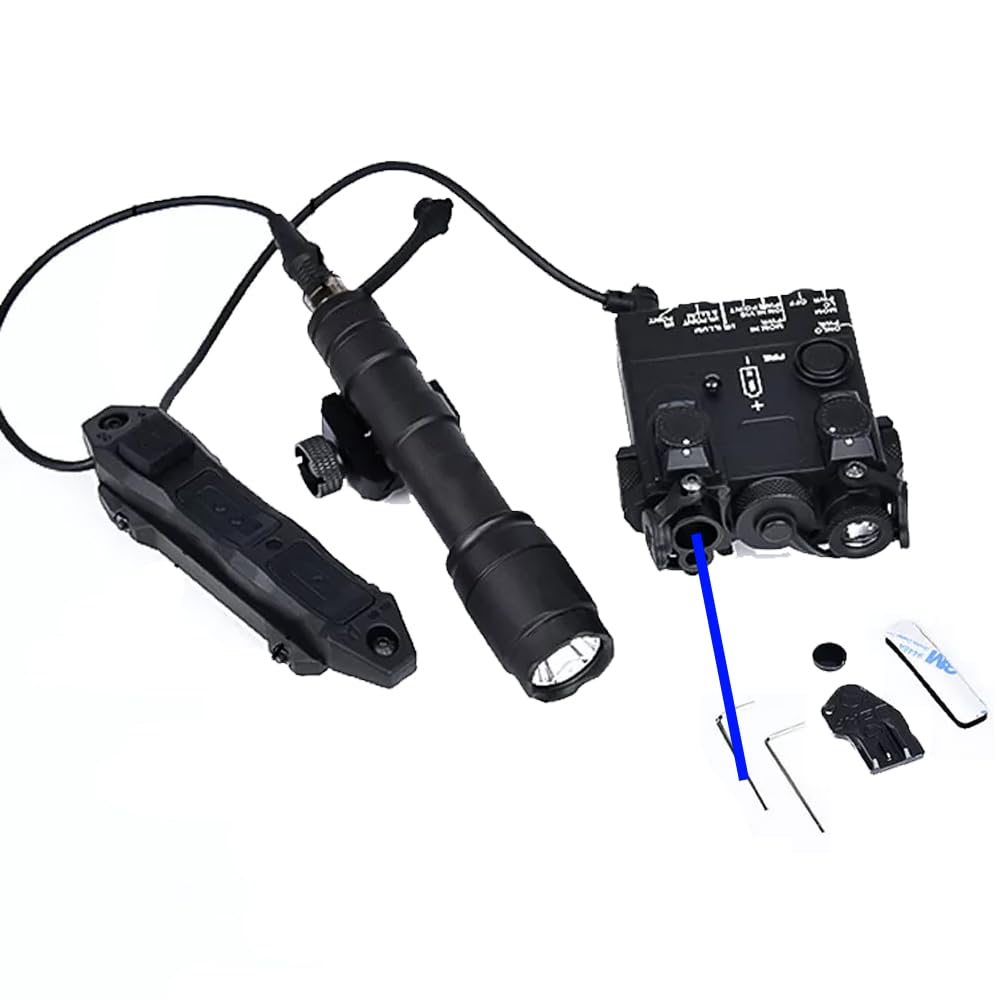 Metal DL-A2 Aiming Box Laser Sights(with Blue Laser+IR Laser+Flashlight+Mount),& M600C Strong LED Flashlight,& Modular Dual Wire Remote Pressure Switch(SF+2.5 Plug) Combo,Black