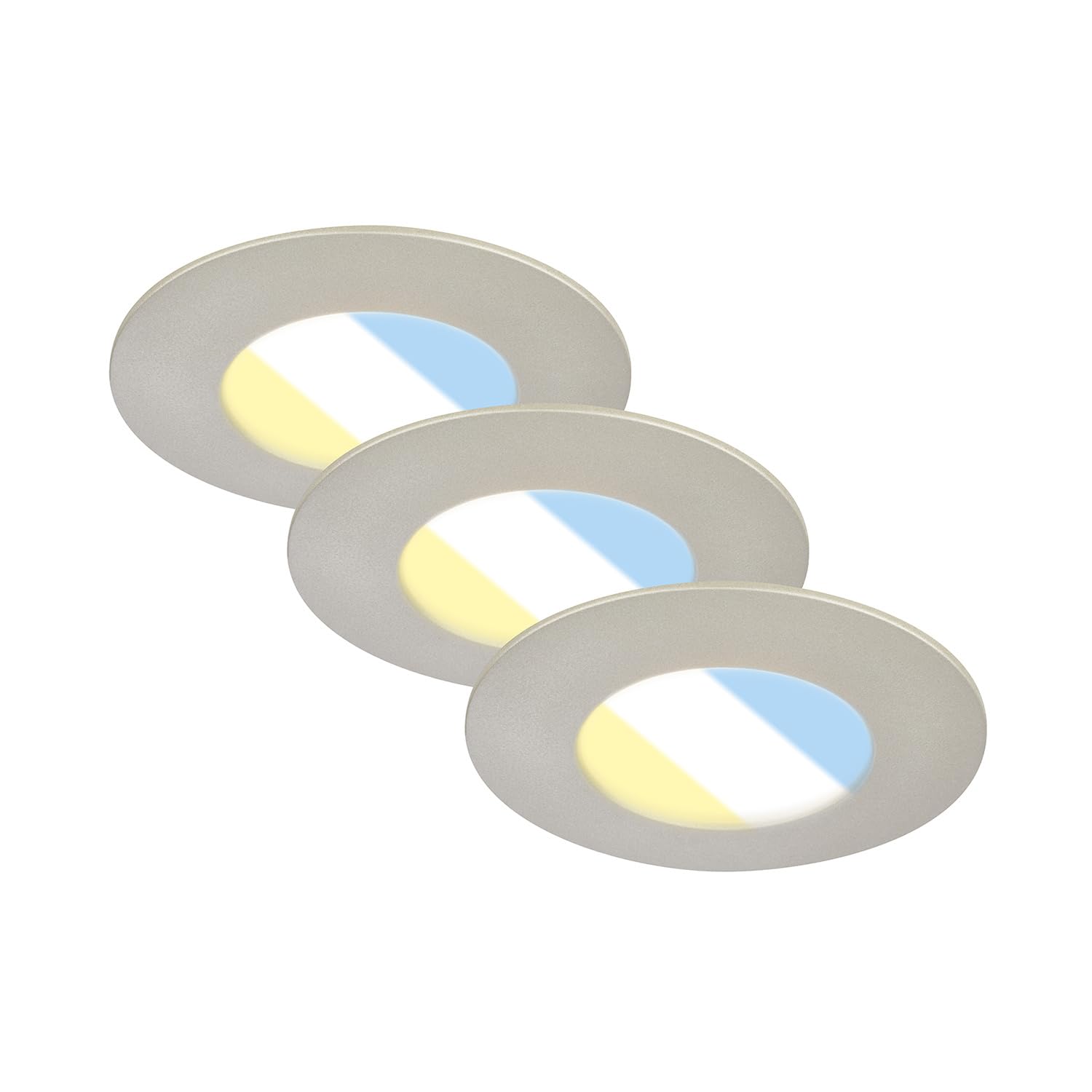 BRILONER - Lot de 3 spots LED encastrables 230V, spots LED pour salle de bain IP44, spots de plafond, spots LED, couleur de lumière réglable, nickel mat