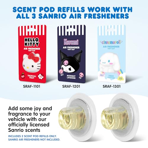 Image of Hello Kitty Car Air Freshener Refills 2-Pack - Fresh Cotton Scent - Cute and Long-Lasting Cinnamoroll Car Accessories, Odor Eliminator, Fun Scents, 30 Days Freshness (2 Refills)