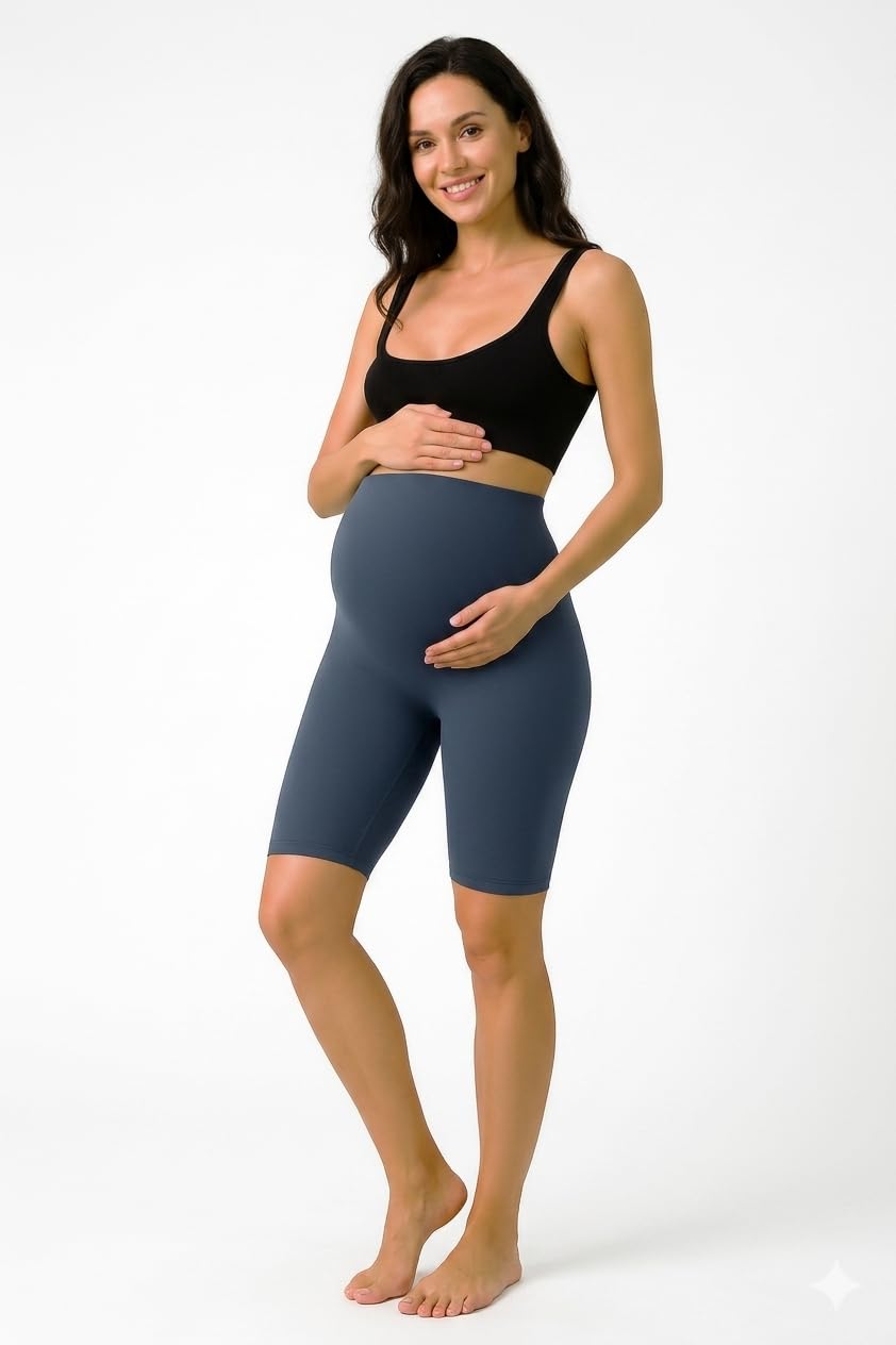 Sai's Women's High Waist & Till Knee Cotton Lycra Maternity Shorts|Pregnancy Shorts|Maternity Trouser Over The Belly for The Pre & Post Pregnancy-image-10