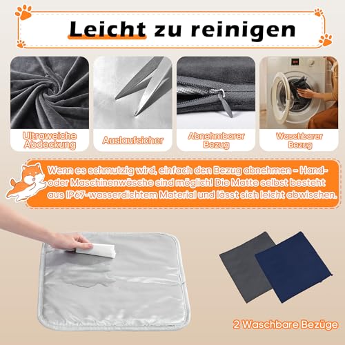 Angelpet Haustier Heizkissen XL 60x90cm – Heizdecke für Hunde & Katzen, 30–60 ℃ Temperatur & 14 Timer (0–12H/24H), Hunde Heizmatte mit Auto Screen-Off, bissfestem 1,8 m Kabel, 2 waschbaren Bezügen