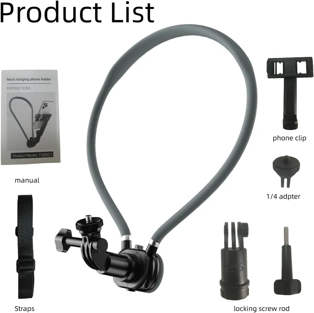 Neck Hanging Phone Holder,Hands Free POV/Vlog Chest Camera Phone Holder for Video Recording,Compatible with iPhone, Andriod, Gopro, Action Camera,with Stable Back Strap