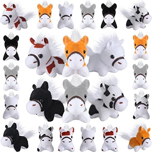 24 Pcs Horse Plush Stuffed Animals Bulk 3.15 Inch Cattle Horse Party Favors Realistic Stuffed Animals Stuffed Mini Plush Pets Toy for Farm Themed Birthday Party Gift Keychain (Horse Style)