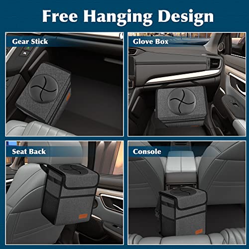 Image of Leak Proof Car Trash Bag Waterproof Garbage Can with Lid for SUV Front Seat Multipurpose Car Hanging for Headrest Collapsible and Portable with Storage Mesh Pocket, Charcoal Gray