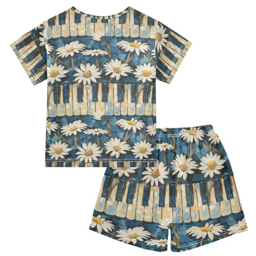 ALAZA Daisy Flowers Piano Keys Vintage Pajama Set Short Sleeve Sleepwear Soft Lounge Nightwear2