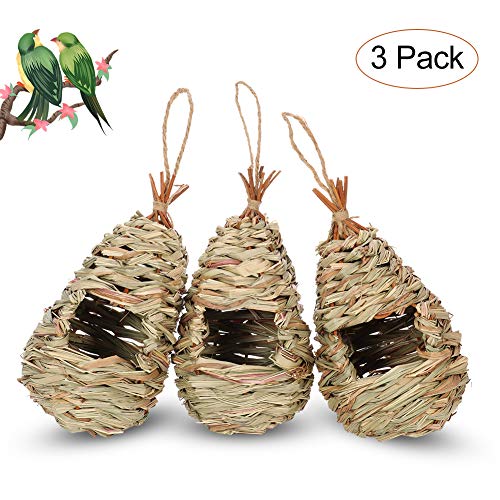 BZTT 3 Pack Hummingbird House, Grass Hand Woven Bird Nest, Natural Bird Hut