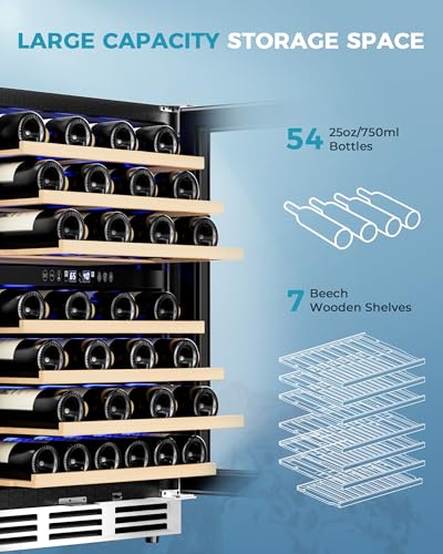 EUHOMY 24 Inch Wine Cooler Refrigerator 54 Bottl-Dual Zone, Built-in or Freestanding Wine Fridge with Glass Door, Wine Refrigerator for Home Bar Kitchen on Fridge.com