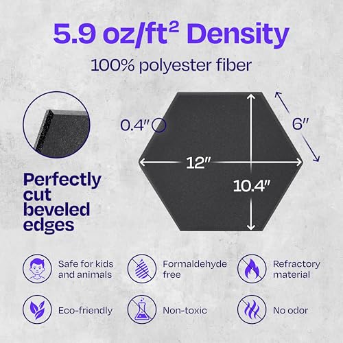 Image of Acoustic Panels 12-Pack Soundproof Wall Panels 12 inchX10.4 inchX0.4 inch Sound Panels High Density Sound Dampening Panels - [Dark Gray Hexagon]