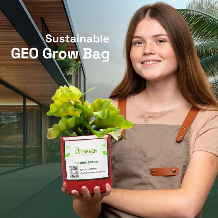 Image of Geo Fabric Grow Bags for Plants 6X6 Inch (Pack of 4) | 400 GSM Heavy Duty UV-Protected Round Maroon Colour Plant Bags for Terrace and Vegetable Gardening | Strong & Reusable|