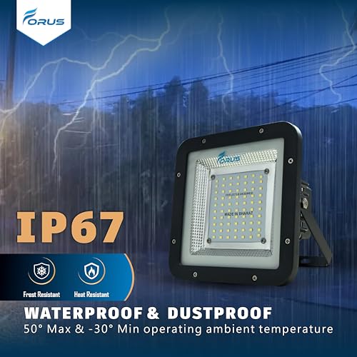 Image of Forus 50W LED Flood Light 4 Years Warranty, IP67 Waterproof Outdoor LED Floodlight, High Mast Focus White Color Light, Energy Efficient Halogen Replacement for Factory, Garage, Parking, Garden (1 PC)