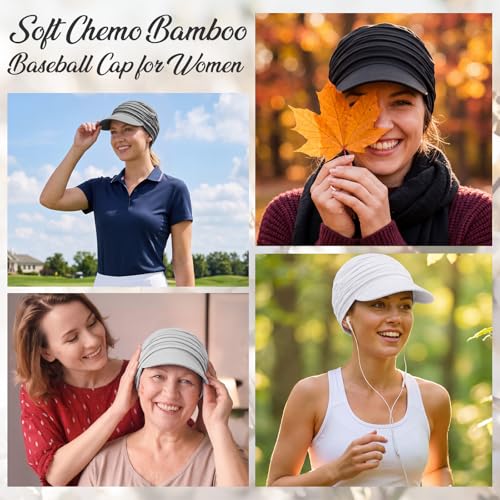 Image of 6 Pcs Chemo Cancer Hat for Women Breathable Bamboo Newsboy Baseball Cap Soft Headwear for Cancer Patient Hair Loss