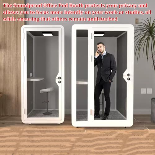 Solo Office Sound Booth Pod con ruedas, privacidad auditiva para llamadas y trabajo profundo, cabina acústica móvil para oficina, luz LED, ventilador, puertos AC USB (Blanco, 135x115x233cm) miniatura 2
