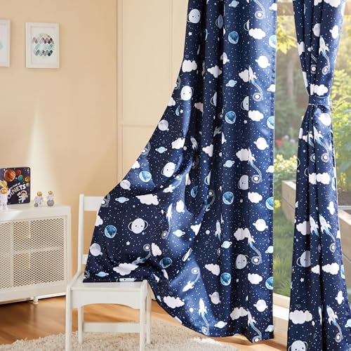 Image of Amazon Basics - Kids Room Darkening Digital Printed Door Curtains, 80-85% Room Darkening | 7 Feet |Set of 2| Digital Print | Kids Curtain |for Living Room and Bedroom | 115cmx 210cm, Design-Galaxy