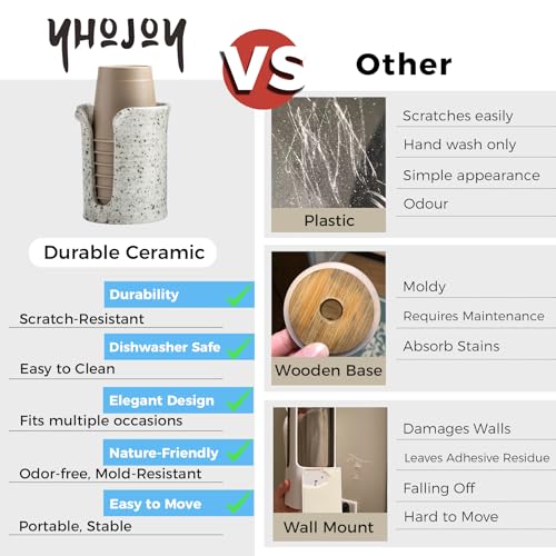YHOJOY Bathroom Cup Dispenser 3 Oz, Bathroom Cup Holder for Dixie Cups Mouthwash Cup Dispenser, Small Paper Cups Holder for Bathroom Countertop, Ceramic, Speckled White