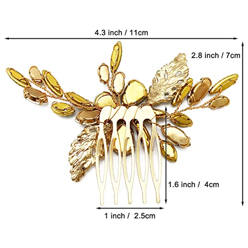 Betiteto Green Bridal Side Comb Crystal Leaf Wedding Small Hair Piece Accessories For Women Girls Party (Emerald Green) #TOP5