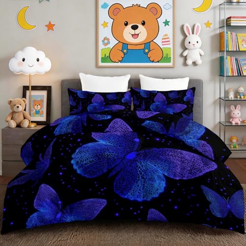 Edredón negro 7.5 tog King colcha de mariposa animales de fantasía juego de edredón suave 3