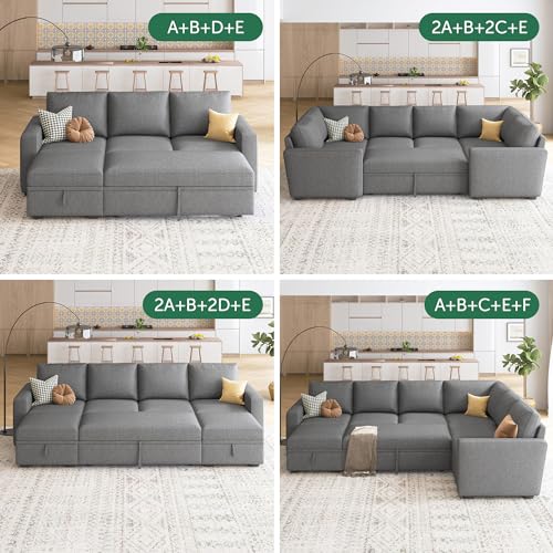 Image of HONBAY Single Seat for Modular Sectional Sleeper Sofa with Pull Out Bed, Customizable Armless Chair for Sectional Couch, Dark Grey