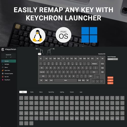 Image of Keychron KJ1 Low Profile Wireless Mechanical Keyboard - 75% Layout Banana Switch, QMK RGB Backlit, 2.4G /Bluetooth /USB-C, Double-Shot PBT Keycaps, 2000mAh Battery, Mac /Win /Linux Compatible - Black