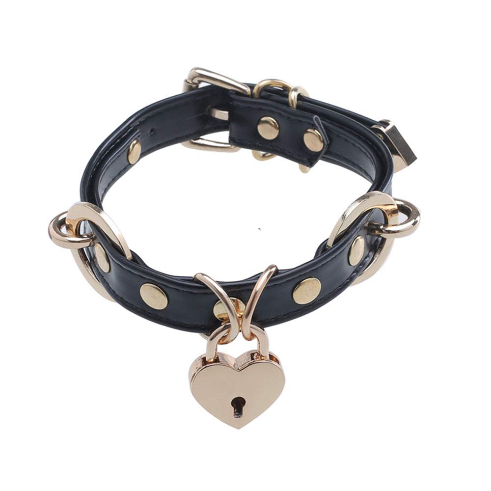 Heart Lock Choker For Women Handmade Leather Lolita Collar Padlock