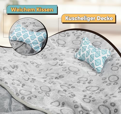 Truevaste Hundebett 90x70cm mit Kleine Hundekissen in Knochenform & Leichte Decke,Weiches Hundesofa aus Kurzhaar-Flausch für Mittelgroße Hunde,Waschbar Hundekorb,Hundekörbchen mit Rutschfester Boden
