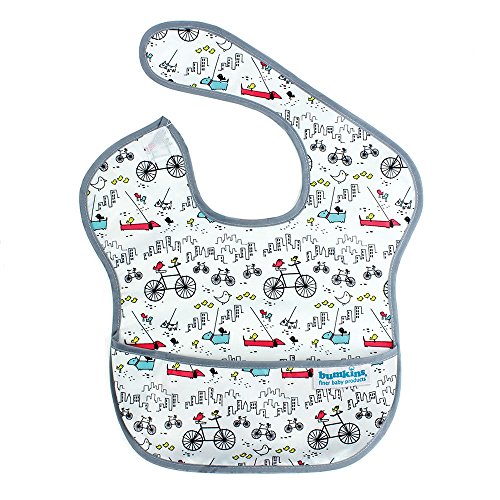 バンキンス 油が落ちるスタイ【日本正規品】スーパービブ 柔らかくて軽量 洗濯機で洗えてすぐ乾く お食事用防水ビブ 6~24ヶ月 Urban Bird(ホワイト) S-115