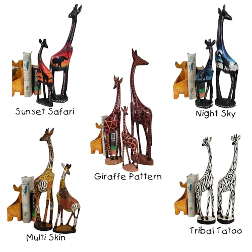 Estatua de jirafa de madera africana tallada 18 pulgadas miniatura 3