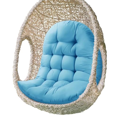 Hängande korg med äggstolskudde, gungstolskudde för inomhus- och utomhusbruk, vattentät hängstol och ryggkudde för uteplats, trädgård och balkong (blå)