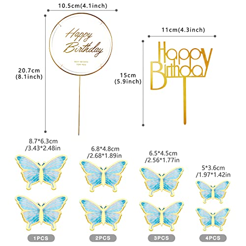 Langpa 22-Pieces Butterfly Cake Decorations With Happy Birthday Acrylic Cake Toppers For Baby Shower Wedding Birthday Party Decor (Blue) #TOP1