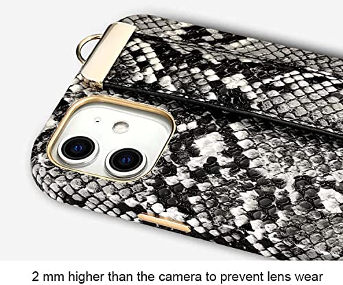Coque iPhone 12 cuir véritable motif python avec bracelet de protection